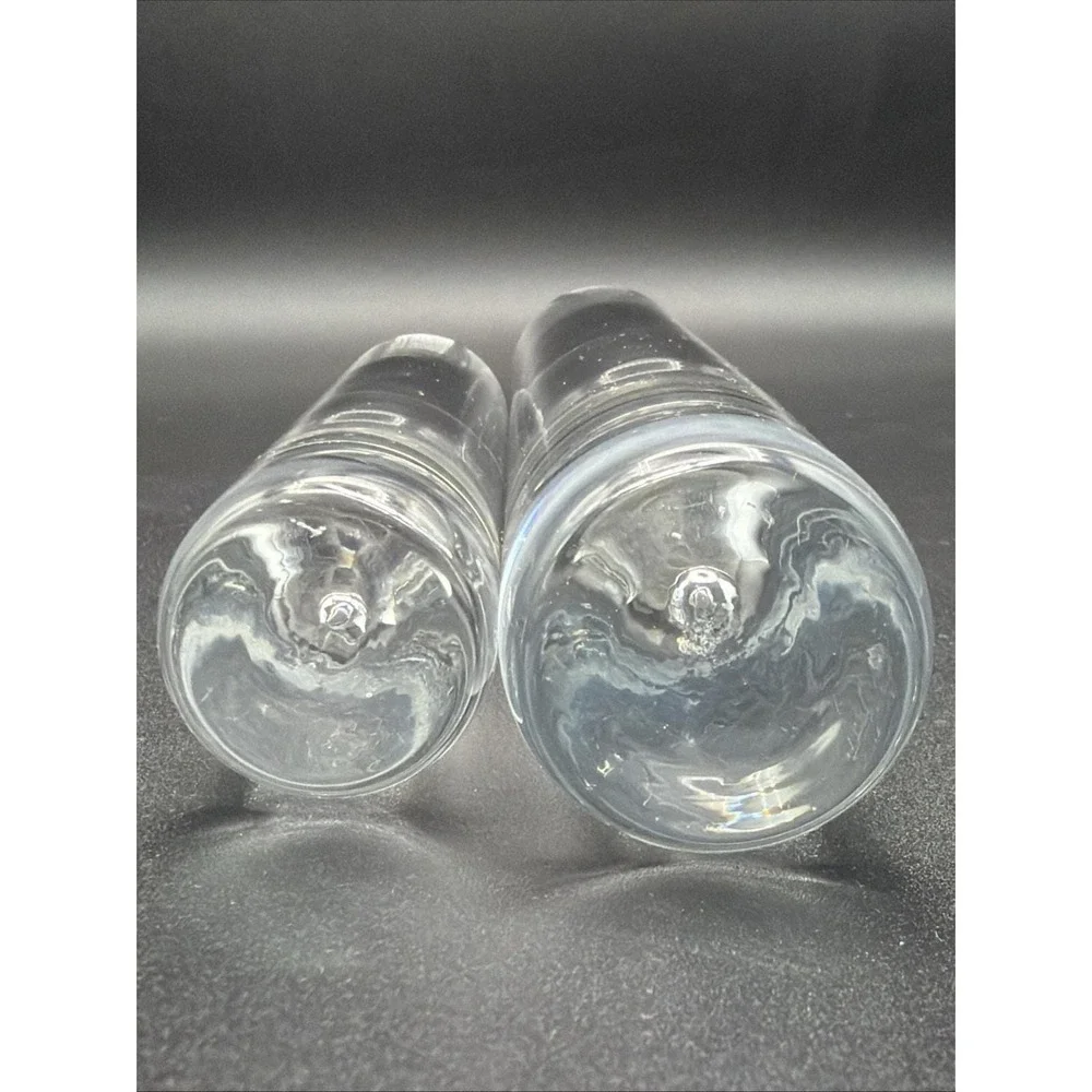 MCM Art Glass Clear Controlled Bubble Cylinder Vases 6 & 8.5 In Heavy Base